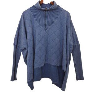 Free People Shiloh Quilted Sweatshirt Ribbed Collar Quarter Zip Size S